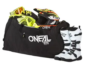 ONEAL TX 8000 Gearbag - Black Duffel Bag with 1970 Logo Design - 600D Polyester - One Main Compartment & Side Pocket - Detachable Shoulder Strap - Heavy Duty Zippers