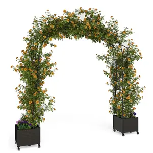 71in wide Garden Arch Trellis with 2 Planter Boxes for Climbing Plants, PE Coated Metal Wedding Arch Arbor  Box for Outdoor Decor, Party Backdrop