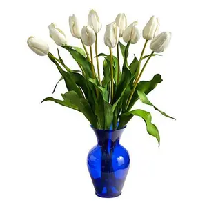 Nearly Natural 22 in. Dutch Tulip Artificial Arrangement in Blue Colored Vase