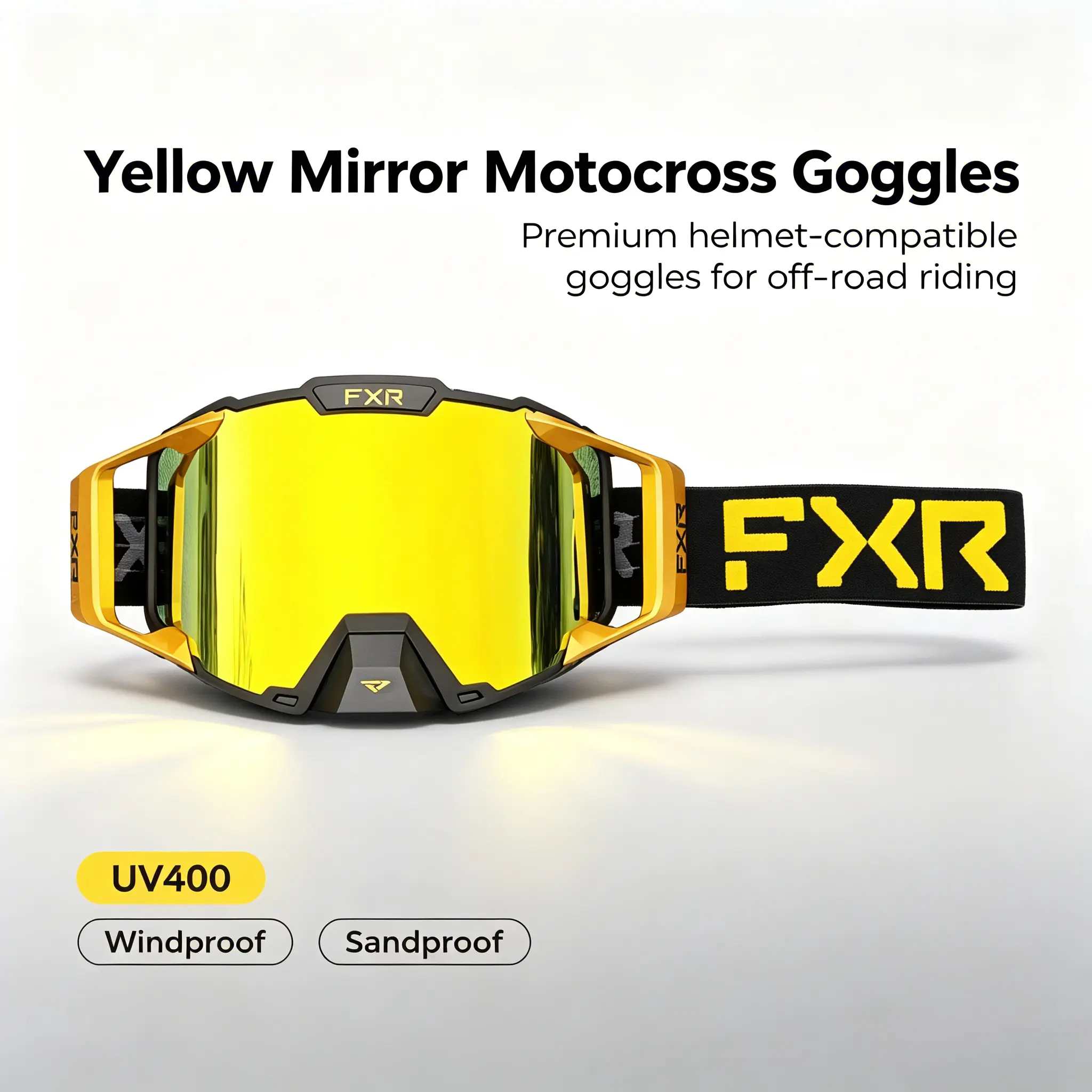 FXR Color Mirrored Motocross Goggles Anti-UV400 Wind Sand Dust Proof Adjustable Strap Offroad Motorcycle MX MTB Ski Snow Goggles for Men Women Youth