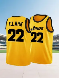 Men's Clark #22 Black & Yellow Basketball Jersey, Crew Neck Embroidered Pullover Vest, Breathable Soft Comfortable Fabric, Loose Fit for Outdoor Sports, Competition & Daily Casual Wear, Unisex for Men and Women All Seasons