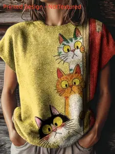 Spring Summer Fashion New Arrival Elegant Sleeveless Sweater, Animal Pattern Digital Print, Slim-Fitting Round Neck Women's Knit Top