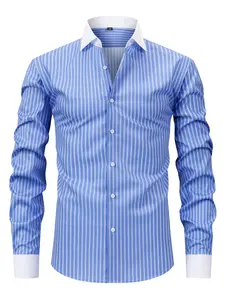 Men's Plaid Long Sleeve Shirt, Striped Loose-Fitting Casual Top, Wrinkle-Resistant Formal Business Leisure, Ideal for Office, Meetings, Weddings