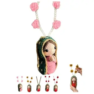 Cute Crochet Virgin Mary Guadalupe Doll Car Pendant Handmade Amigurumi Religious Rearview Mirror Hanging Charm Christian Blessing Gift