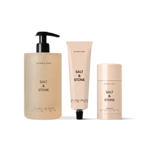 Salt & Stone Saffron Set - Complete Body Care Set With Body Wash, Lotion, And Deodorant For Men And Women
