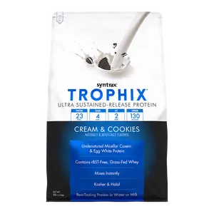 Syntrax Nutrition Trophix Ultra Sustained-Release Protein Blend, Cream & Cookies 5 lb Bag Real Cookie Pieces 23g Protein Low Calories Slow Release Blend for Muscle & Recovery - Fitness Supplement