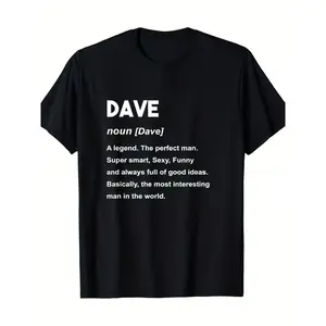 Men's & Women's Dave Designer T-Shirt - 100% Cotton Retro Funny Definition Print with Dave Name & Phonetic Pronunciation - Casual Gift for Dad, Mom, Dave Fans - Black Crew Neck Tee