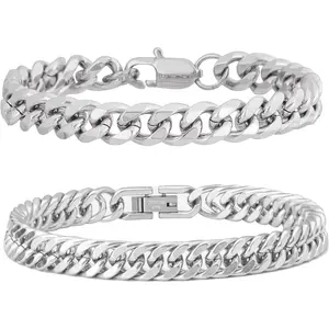 2 count Chain Bracelet for Men   Black Mens Bracelet Stainless Steel Cuban Link Bracelet for Men 7.5/8.3/9 Inches