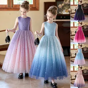 Flower Girls Tulle Dress Formal Bridesmaid Sparkle Wedding Pageant Dresses Princess Birthday Evening Party Dance Ball Gown Summer Fancy Long Dresses