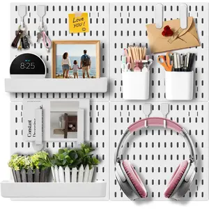 Wall Organizer Pegboard Kit, Peg Board with 18 Pcs Accessories, 4 Pack Wall Display Panels for Craft Room Office Organization, 23.6 Inches (White)