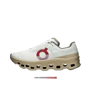 Limited Edition Lightweight Cushioned Running Shoes, Ivory and Sand Color-Blocked Upper with Red Horse Totem Accents