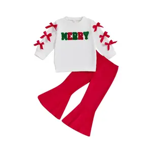 Kid Girls Pants Set Embroidery Letters Sweatshirt with Flare Pants  Outfit