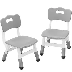 GARVEE Adjustable Toddler Chairs, 3 Height Levels, Plastic Design for Ages 2-8, Available in Grey, Pink, Grayish Blue, and Natural, Perfect for Home, Classroom, Nursery, and Indoor Use (2 Pack)