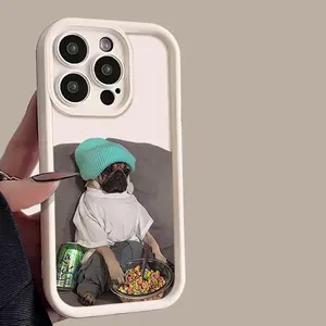 Funny Cute French Bulldog Pattern Phone Case, Shockproof Soft TPU Protective Cover, Aesthetic Lazy Dog Design Phone Case for iPhone 15 14 13 12 11 Pro Max Plus 8 7 XR XS