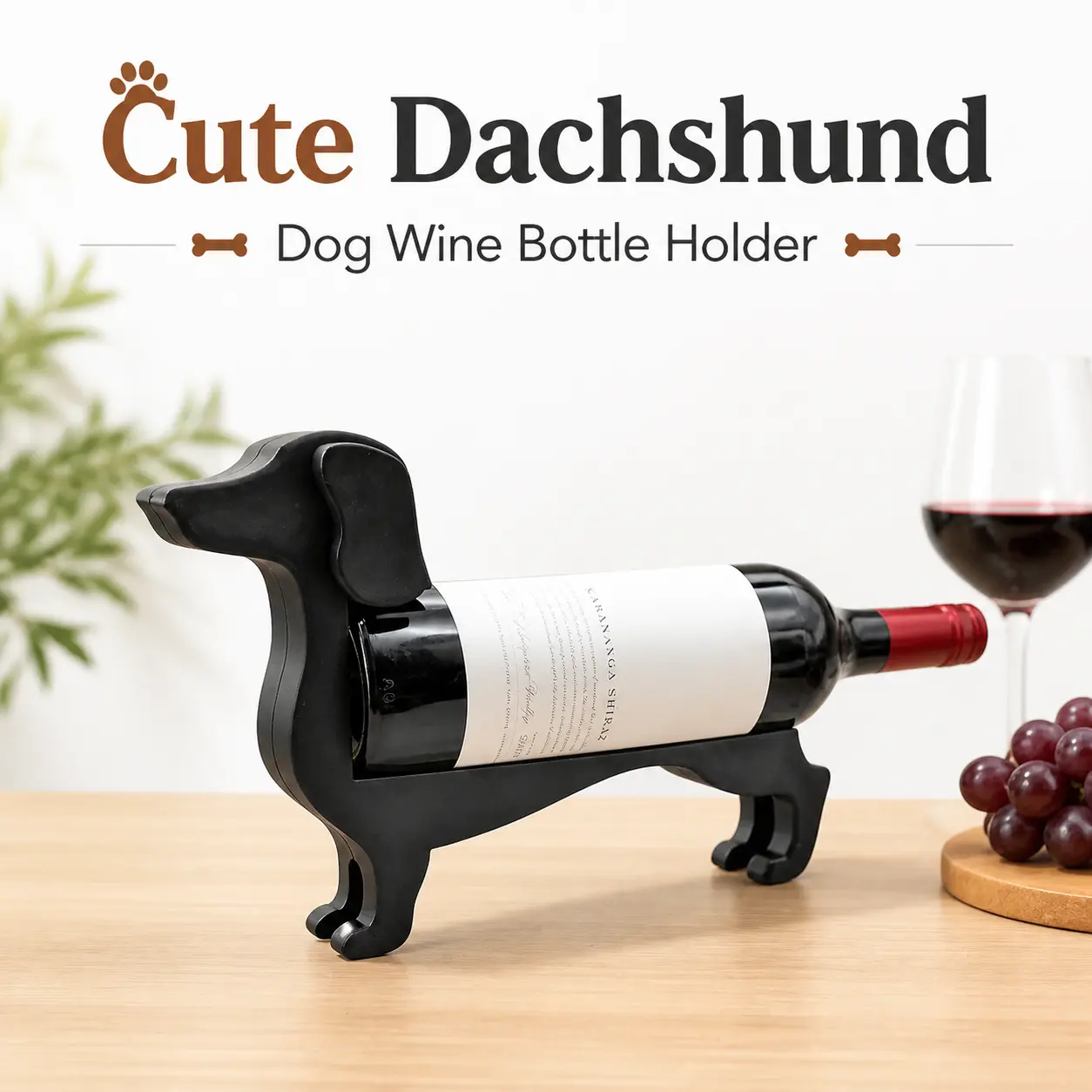 Plastic Dachshund Wine Bottle Holder - Unique Dog-Shaped Countertop Shelf, Easy-to-Clean Home Organizer for Bar & Kitchen Decor, Great for Wine Aficionados
