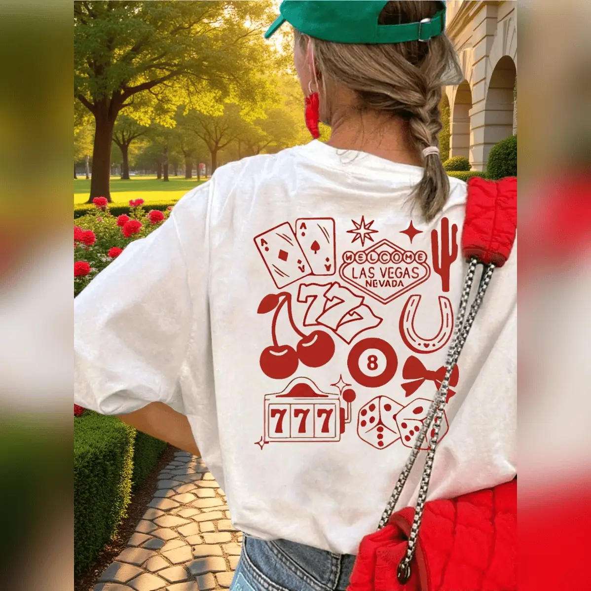 Las Vegas Casino Graphic Back Print Women T-Shirt - Retro Y2k Casual Tee Top Ultra Smooth Cotton Tee
