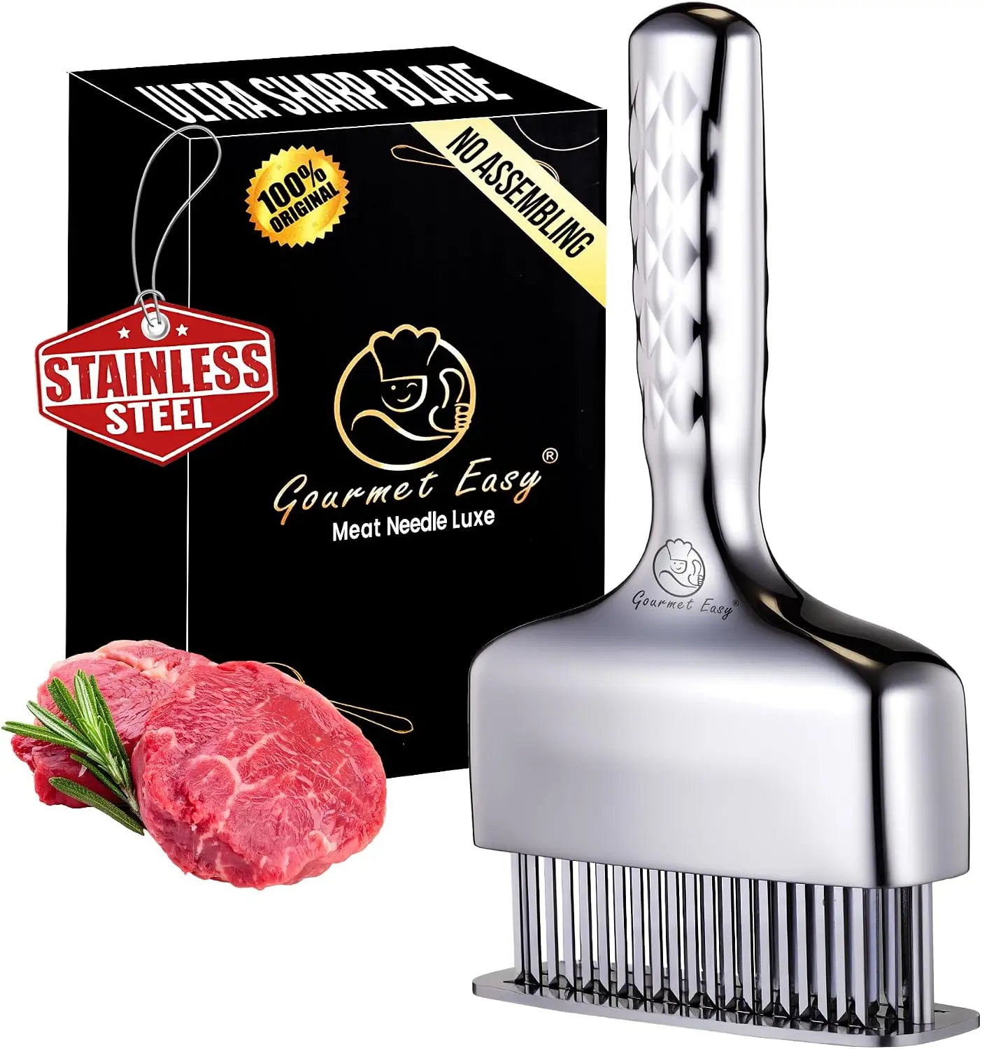 Gourmet Easy Meat Tenderizer Tool with 60 Sharp Blades & Non-slip Handle