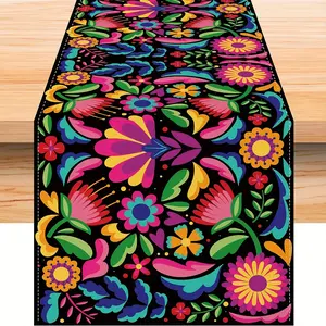 Mexican Tablecloth 72x13 Inches Floral Design, Day of the Dead & Five-Fifth Festival Decorations, Holiday Party Supplies