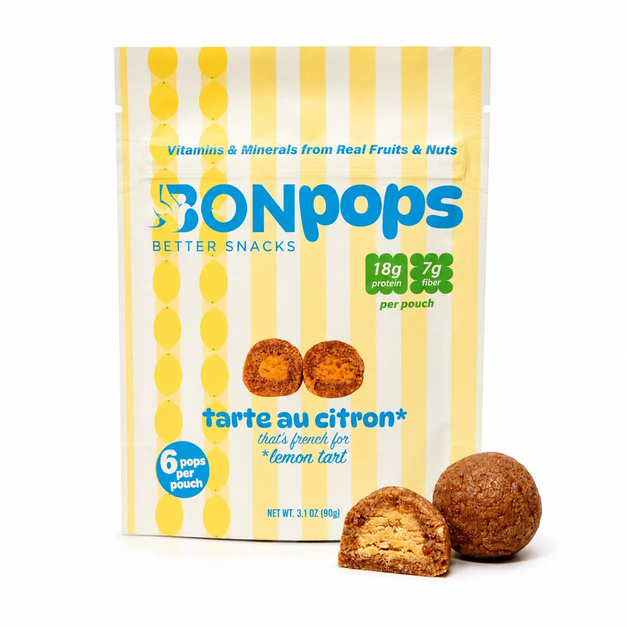 BON Tarte au Citron Protein Pops - Lemon Tart, 6 Pops, 18g Protein & 7g Fiber per Pouch - All-Natural, Non-GMO, Gluten-Free, Soy-Free, Seed-Oil Free, Made with 100% Real Fruits