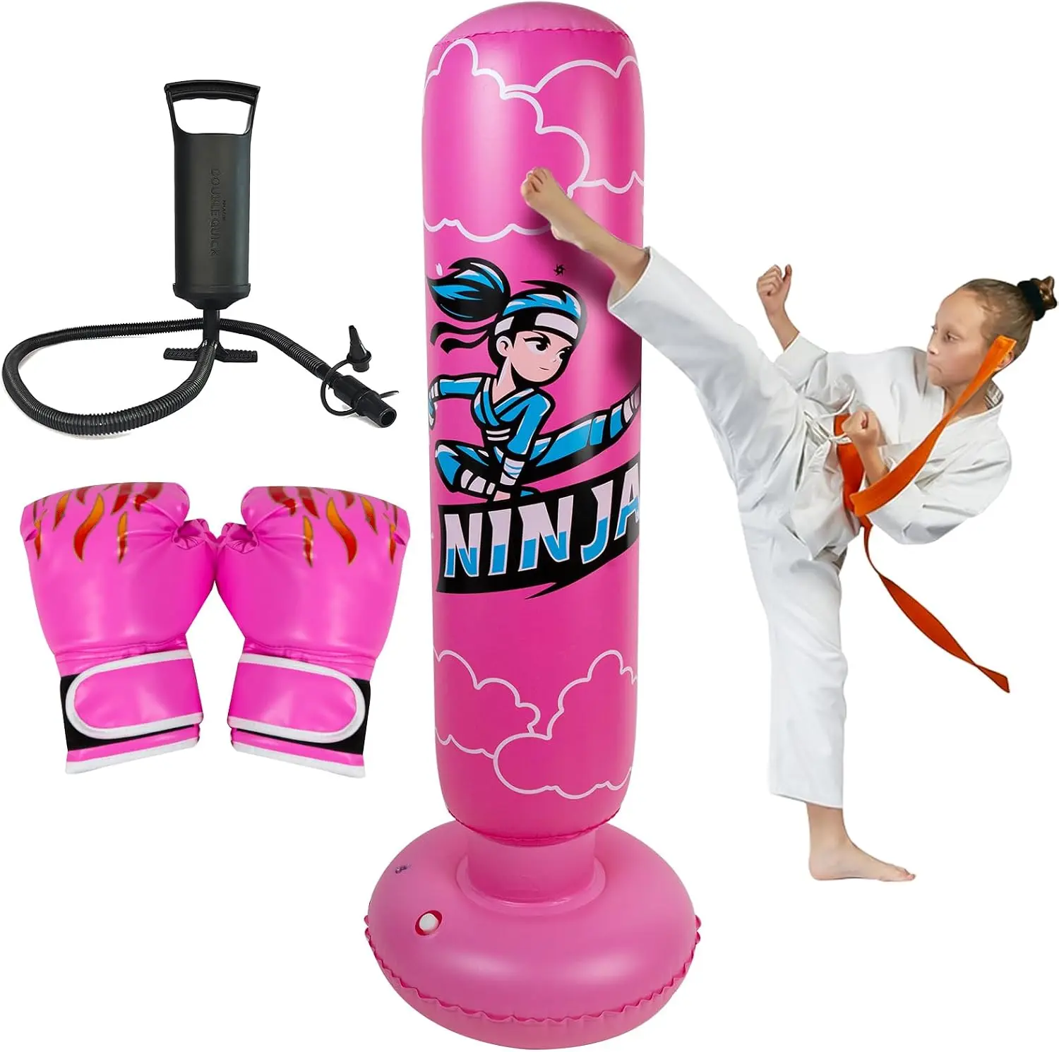 Onirii 66 Inch Kids Inflatable Punching Bag | Large Stable Kids Inflatable Boxing Bag Toy Set with Gloves for Boys & Girls Age 3-12 for Taekwondo,Mma and Practicing Karate