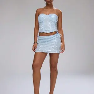 Sequin Tie Waist Mini Skirt for Women - Ibiza Style, Fits Spring Summer, Ideal for Casual Outings - Womenswear, Bottom Minimalist Comfort