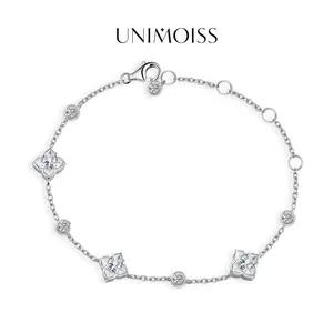 UniMoiss 3.5ct Elegant Lily Bulb Leaf Clover Bloom Adjustable Bracelet Moissanite Bracelet Jewelry Engagement Wedding Anniversary Perfect Gifts
