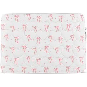 Cute Bow Puffy Laptop Sleeve 13-15 Inch Cute Quilted Laptop Protective Case Padded Bow  Sleeve for MacBook