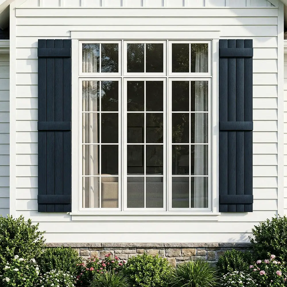 Weatherproof Multi-Size Vinyl Raised Panel Window Shutters (Per Pair) - Standard Set with Wood Grain, Crisp Woodgrain, Installation Shutter-Loks, Matching Screws, Paintable DIY Window Hardware Decor