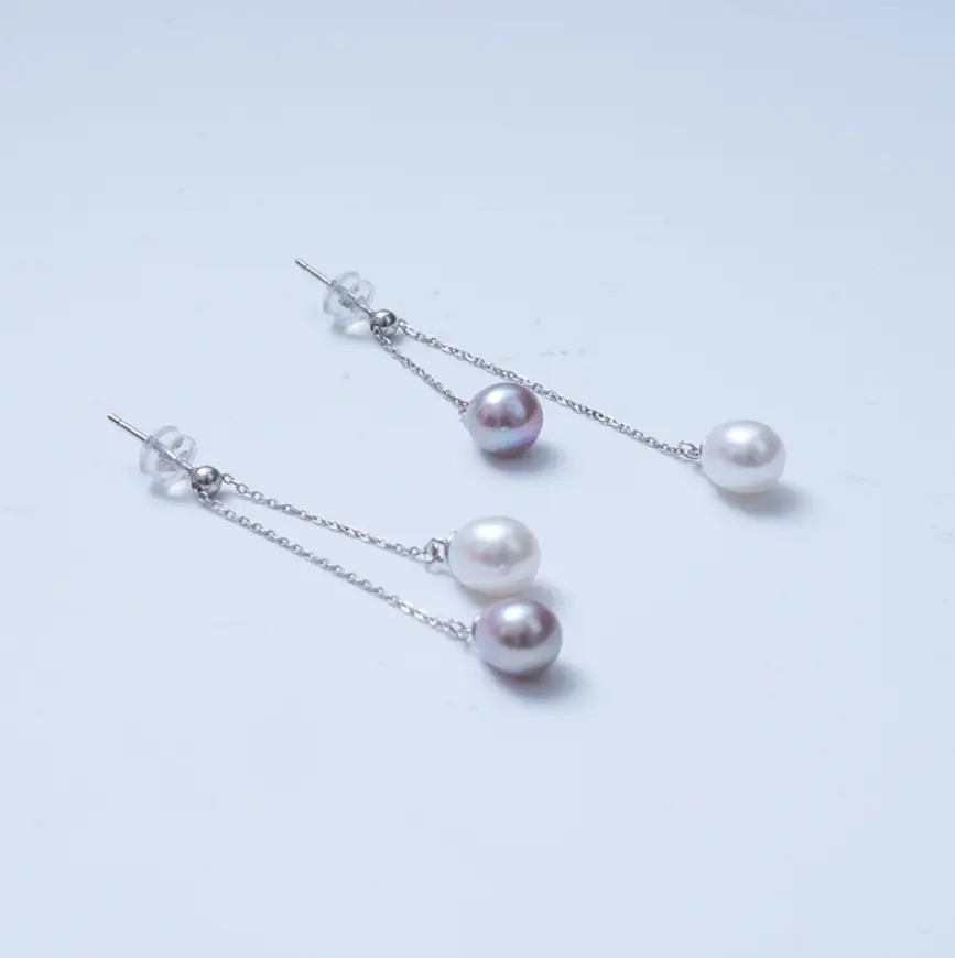 ANGEPERLE S925 Sterling Silver Freshwater Pearl Ear Threads 7-8mm zpjcy281