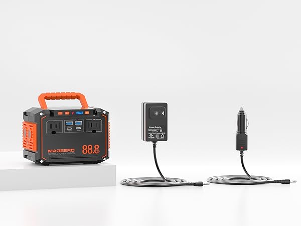 MARBERO 88.8Wh Portable Power Station with 2 x 100W AC Outlets(150W Surge) 6 Output Ports Built-in Flashlight for Camping Essentials Power Outage Outdoor Emergency