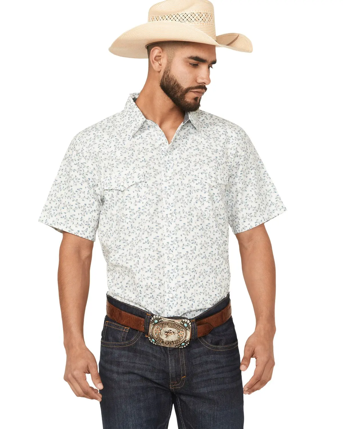 Cody James Men's Rodeo Drive Floral Print Short Sleeve Snap Western Shirt - Cjsu25w1-Wht