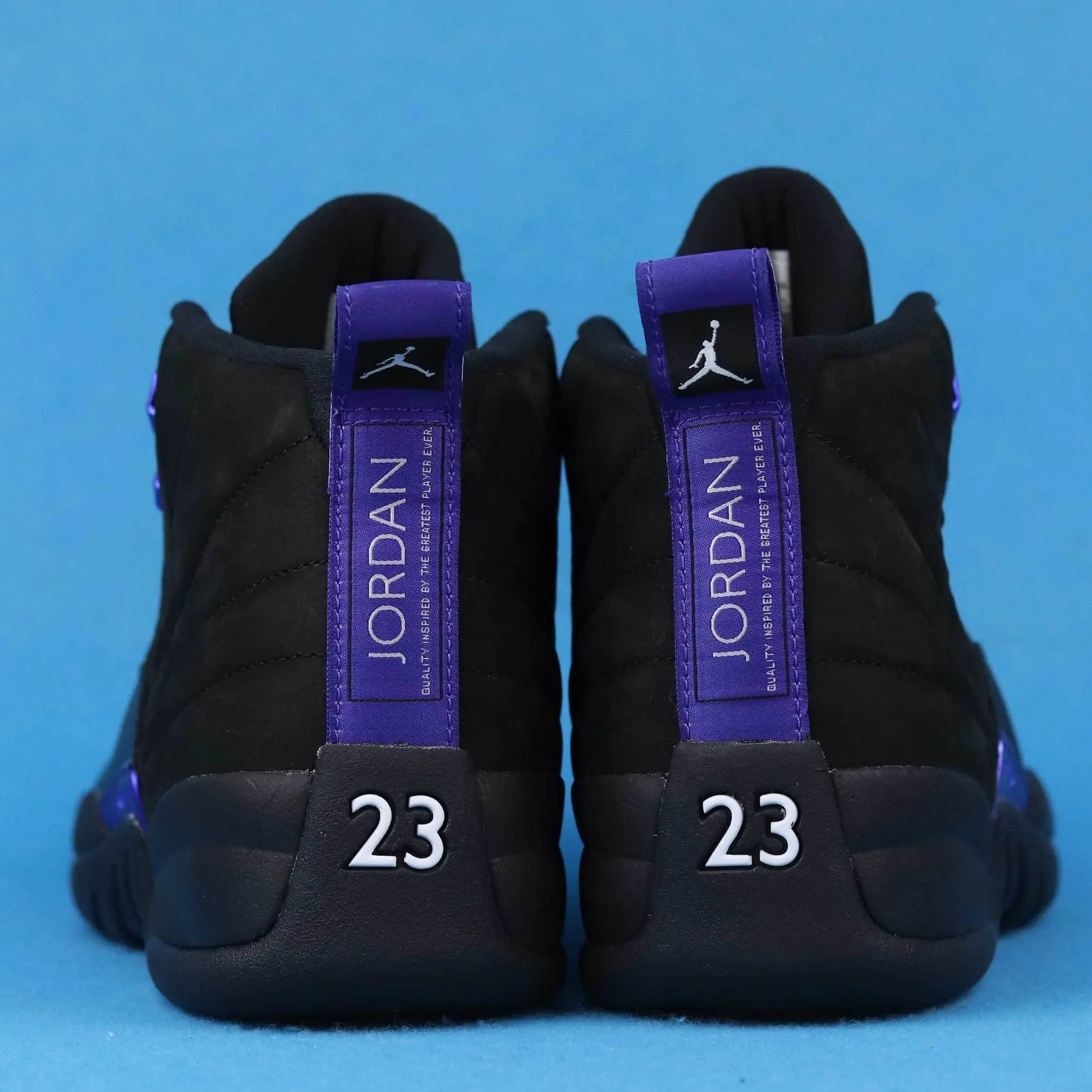 Brand New Sealed Unisex Black Suede Mid Top Retro Basketball Sneakers, Purple Heel Tag Flat Black Laces Black Rubber Outsole Breathable Mesh Casual Street Sports Shoes With Original Shoe Box