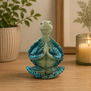 Sea Turtle Meditation Statue, Sitting Ornament, Tabletop Home Decor Display Piece