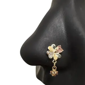 Statement Gold Dangle Lucky Charm Nose Stud Body Jewelry, Nose Piercing Jewelry, Nose Ring, L-Shape Nose Stud, 20 Gauge Nose Rings, Surgical Steel