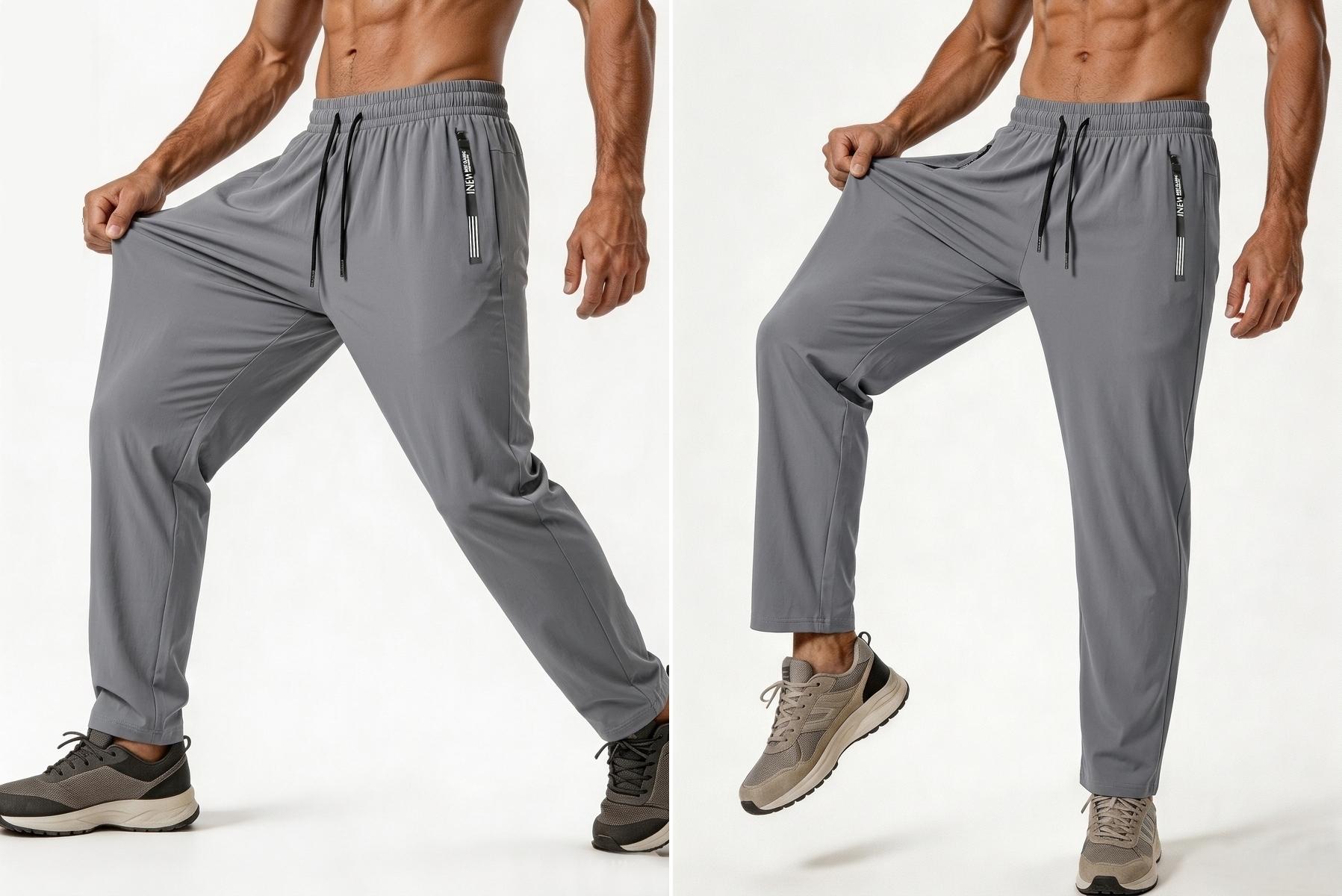 3PCS Ice Silk Pants With Zipper Pockets Sports Pants High Elastic Closure Drawstring Tight Leggings Thin Long Pants Quick Drying Pants Outdoor Activities Trousers Gym Sportswear Bottoms