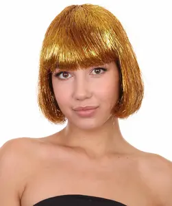 Premium Adult Women's Tinsel Bob Wig Collection – Various Color Choices , Breathable Capless Design, Tinsel materials , Gold & Silver color Wig