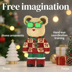 Christmas Bear Sunglasses Building Block Model, 1688pcs Creative DIY Toy, New 2026 Design, Perfect Gift for Kids & Adults