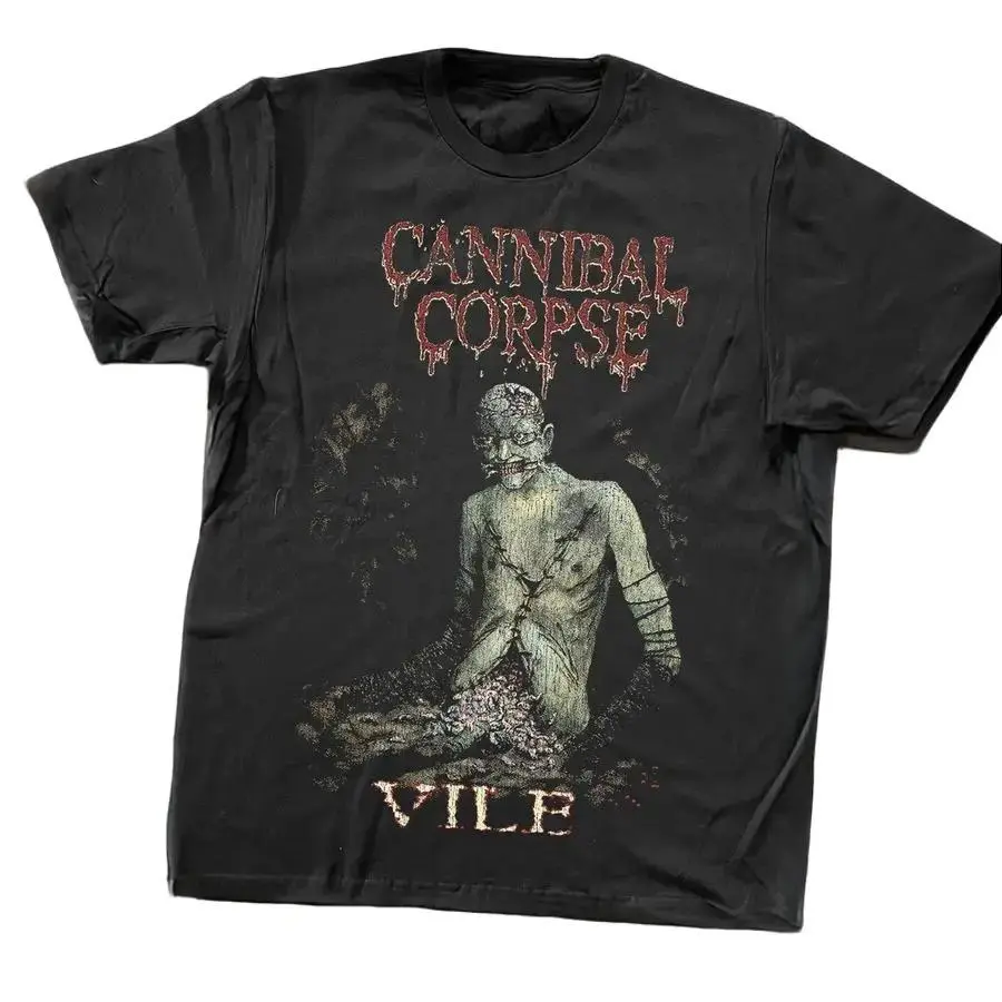 1996 CANNIBAL CORPSE VILE PROMO WASHED BLACK T-SHIRT, Graphic tees, Streetwear, Men gifts, Short sleeve, cotton, Top, Menswear