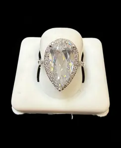 Teardrop White Stone Engagement Ring Silver