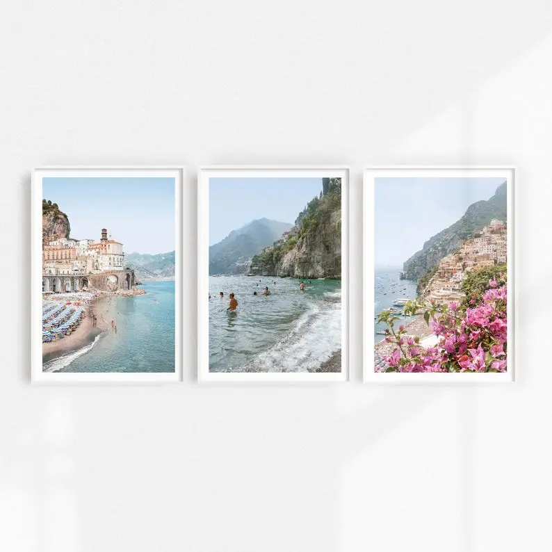 Set of 3 Printable Art, Italy Wall Art Italian Coast Prints, Italy Photography Blue Amalfi Posters Blue Coastal Decor  - Poster Print Unframed
