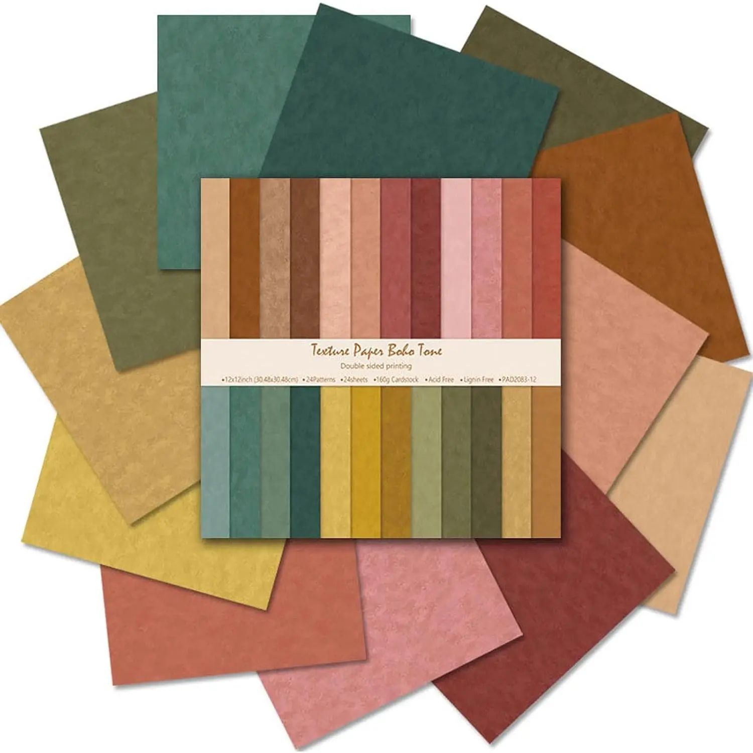 Scrapbook Paper 12x12 Brown, 24 Sheets/24 Designs Double-Sided Bohemian Patterned Craft Paper, Boho Tone Decorative Paper for Junk Journals Greeting Cards Photo Album Decoration (Boho Tone, 12x12 in)