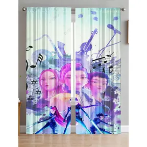 2-Piece Demon Slayer Cartoon Pattern Blackout Curtains, Fun Room Decor for Living Room & Bedroom, Easy Care Polyester Fabric, Rod Pocket Design