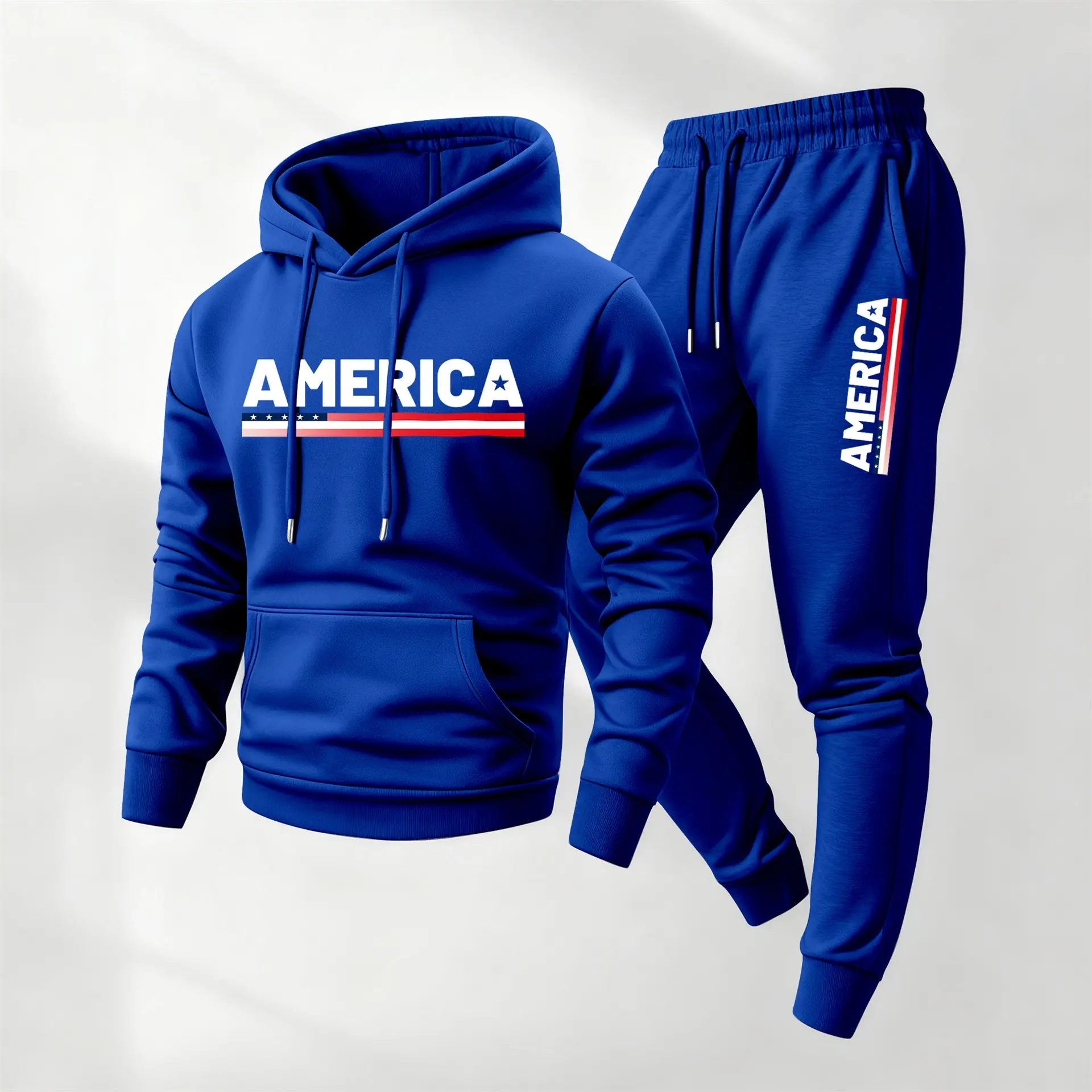 Men's America Printed Hoodie & Drawstring Sweatpants Set Casual Athletic Long Sleeve Hooded Jacket & Trousers for Fall Winter Daily Wear Sportswear Indoor Outdoor Tracksuit Athleisure