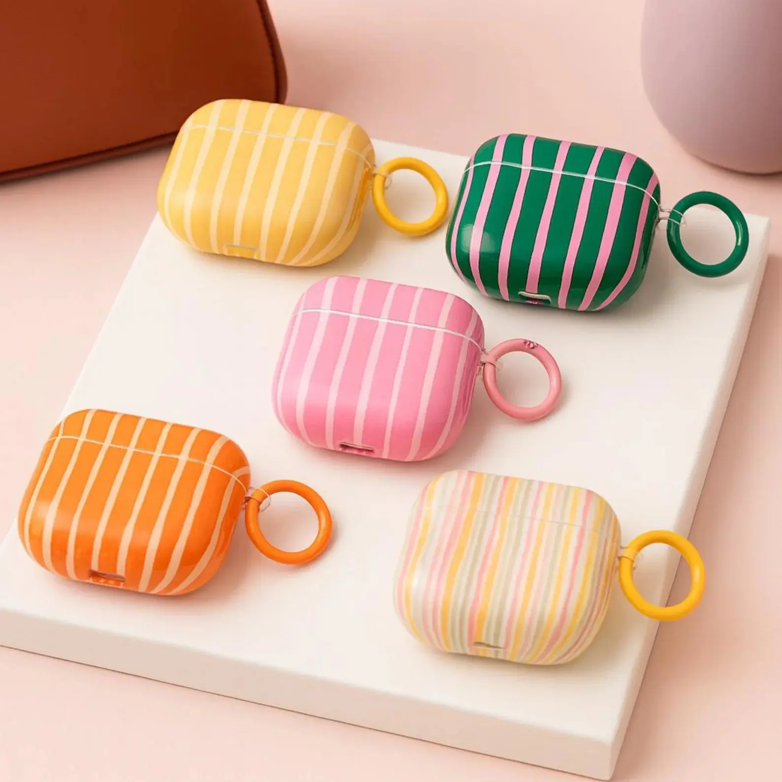 Striped Silicone Shell _ Protective Earbud Holder _ Wireless Charging Accessory