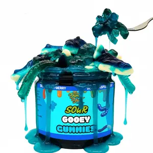Sour Gooey Gummies, Sour Blue Raspberry Candy, Gummy Candy Mix, Ooze Sticky Gummies, Liquid Chewy Sweet Treat Resealable Container