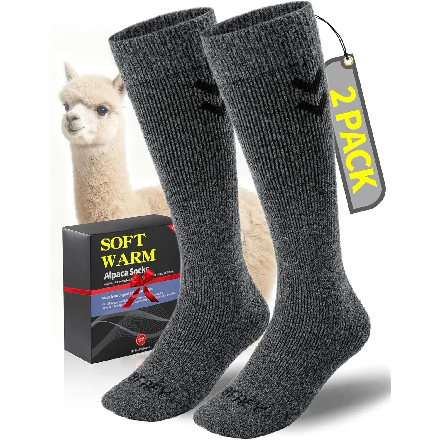 Adults' Calf-Length Alpaca Wool Boot Socks - Thick Thermal, Moisture-Wick Socks for Winter Hiking/Skiing, Hunting