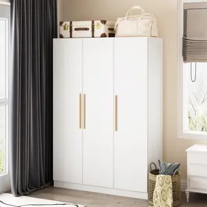 47.2" Armoire Clothes Storage Solid Wood Handles Wardrobe White