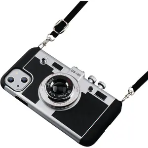 Emily in Paris Phone Case for iPhone 13 6.1 inch Camera Case Vintage Cover Cute 3D Cool Unique Design Silicone Case with Removable Neck Strap Lanyard for Girls Women Black