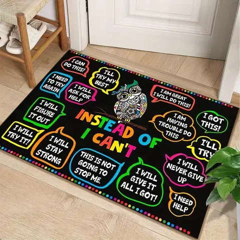 Funny Doormat Inspirational Owl Mat with Motivational Quotes Indoor Entryway Rug Non Slip Washable Carpet for Home Decor Entrance Hallway Bathroom Balcony I Need Strength I Can Do It