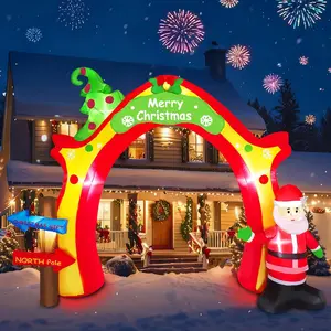 11FT Christmas Inflatable Archway Decoration Blow Up Giant Arch with Santa Claus & Xmas Tree Outdoor Decor Built-in LED Yard Decorations Garden Lawn Party Holiday Patio Outside Décor